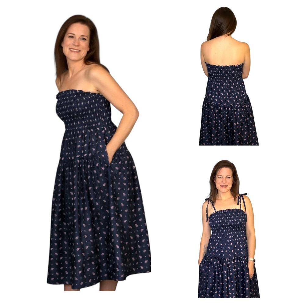 NWT Kate Spade Dress - S/XS - Navy Blue Print w/ Pockets & Optional Straps